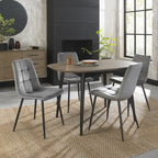 Grey Velvet Fabric Dining Chair Square Stitched Pattern - Home Furniture Interiors