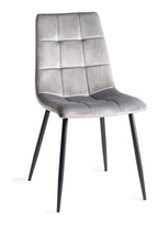 Grey Velvet Fabric Dining Chair Square Stitched Pattern - Home Furniture Interiors