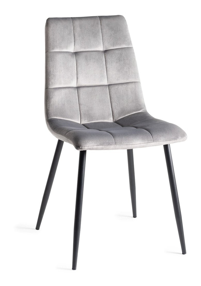 Grey Velvet Fabric Dining Chair Square Stitched Pattern - Home Furniture Interiors