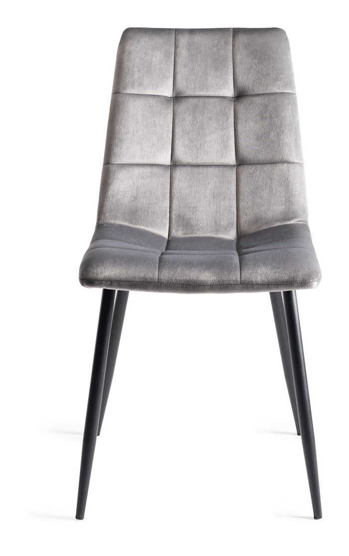 Grey Velvet Fabric Dining Chair Square Stitched Pattern - Home Furniture Interiors