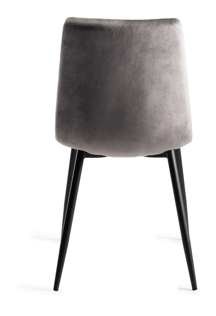 Grey Velvet Fabric Dining Chair Square Stitched Pattern - Home Furniture Interiors
