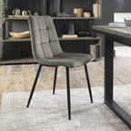 Grey Velvet Fabric Dining Chair Square Stitched Pattern - Home Furniture Interiors
