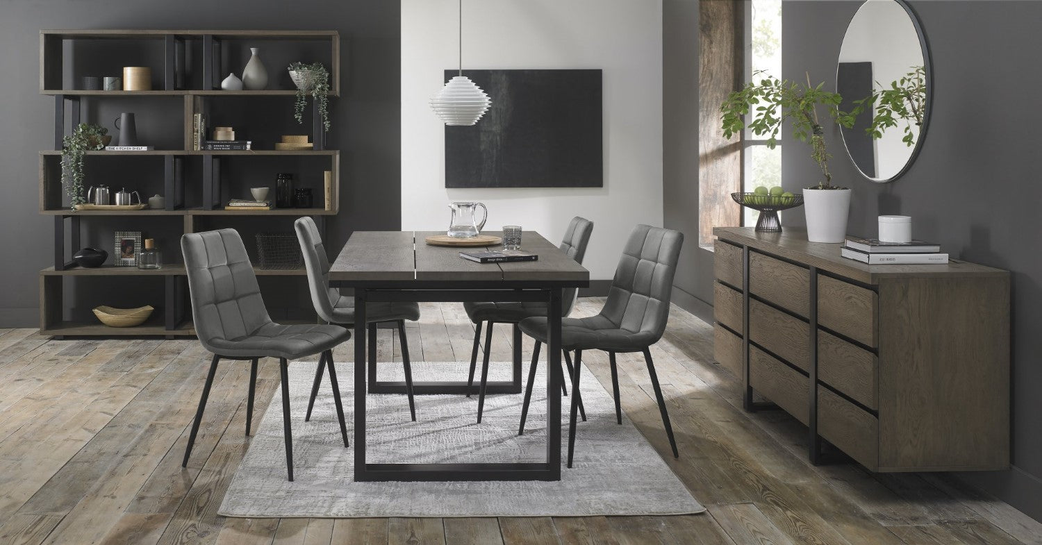 Grey Velvet Fabric Dining Chair Square Stitched Pattern - Home Furniture Interiors