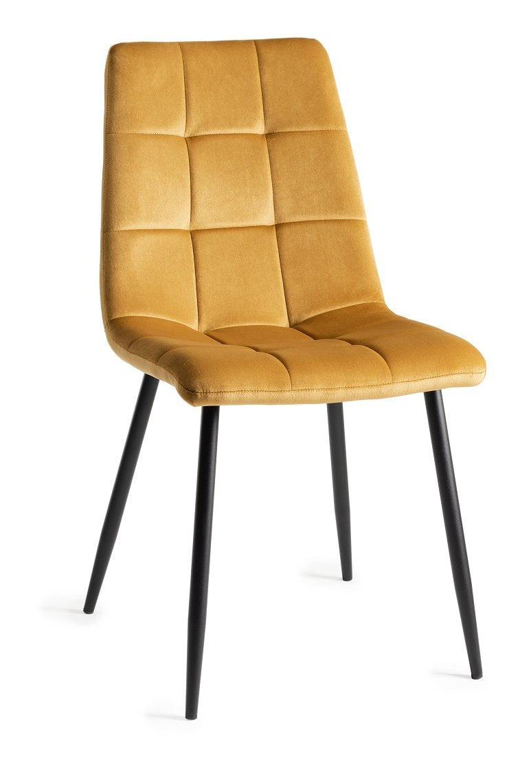 Yellow Velvet Dining Chair Black Legs - Home Furniture Interiors