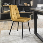 Yellow Velvet Dining Chair Black Legs - Home Furniture Interiors