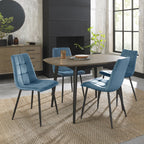 Blue Velvet Fabric Dining Chair Black Metal Legs - Home Furniture Interiors