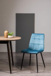 Blue Velvet Fabric Dining Chair Black Metal Legs