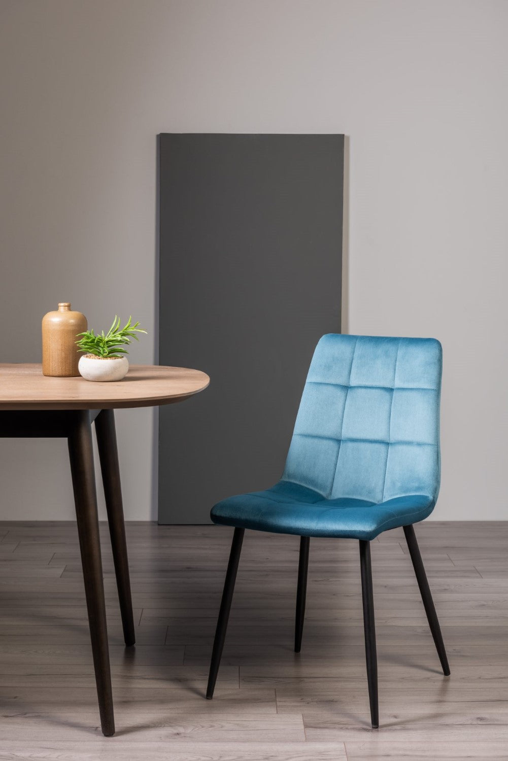 Blue Velvet Fabric Dining Chair Black Metal Legs