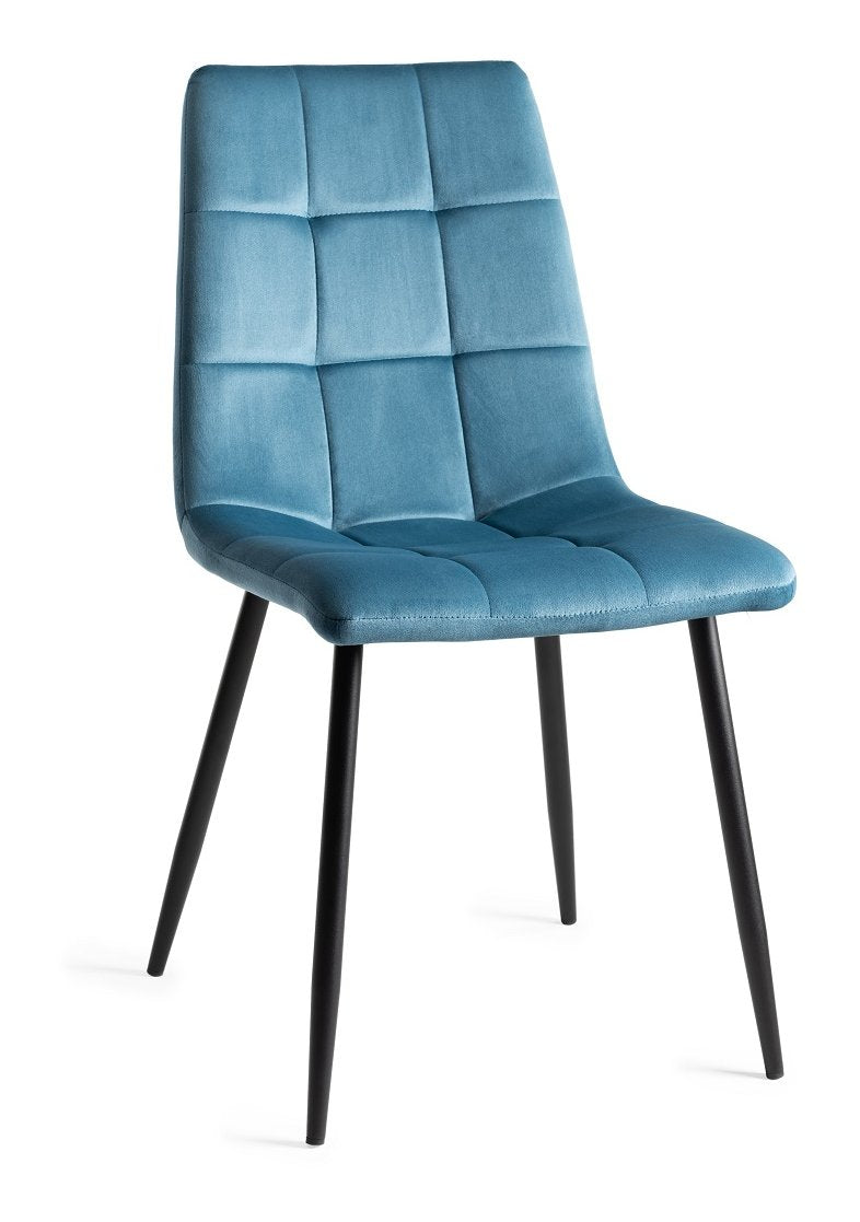 Blue Velvet Fabric Dining Chair Black Metal Legs - Home Furniture Interiors