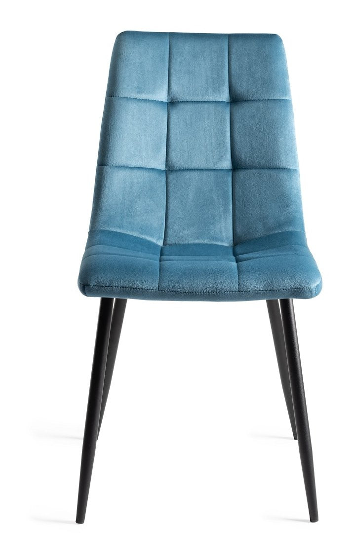 Blue Velvet Fabric Dining Chair Black Metal Legs - Home Furniture Interiors