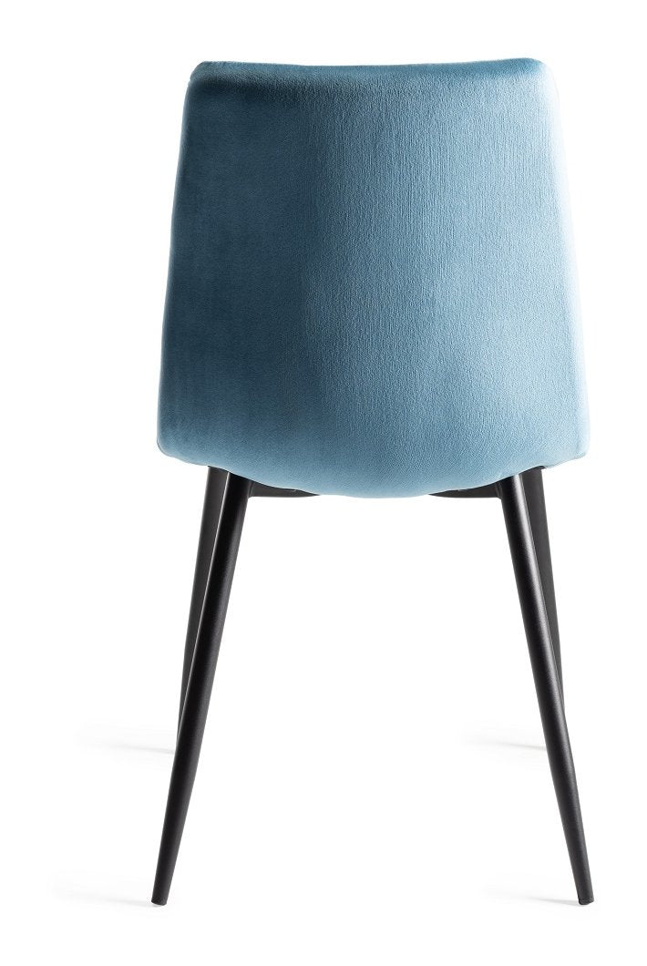 Blue Velvet Fabric Dining Chair Black Metal Legs - Home Furniture Interiors