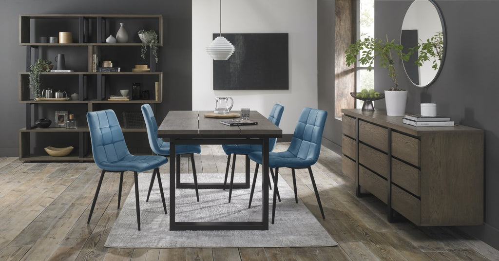 Blue Velvet Fabric Dining Chair Black Metal Legs - Home Furniture Interiors