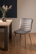 Light Grey Velvet Fabric Dining Chair on Rustic Oak Legs