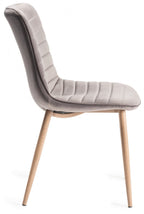 Light Grey Velvet Fabric Dining Chair on Rustic Oak Legs - Home Furniture Interiors
