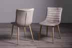 Light Grey Velvet Fabric Dining Chair on Rustic Oak Legs - Home Furniture Interiors