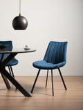 Blue Velvet Fabric Dining Chair Black Metal Legs
