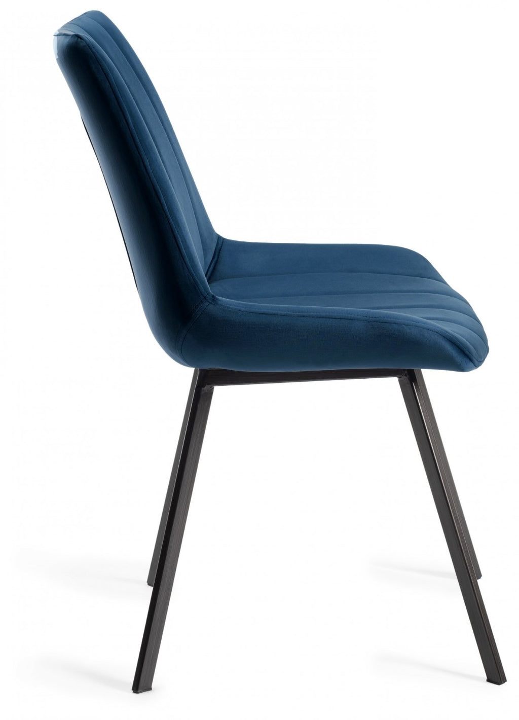 Blue Velvet Fabric Dining Chair Black Metal Legs - Home Furniture Interiors