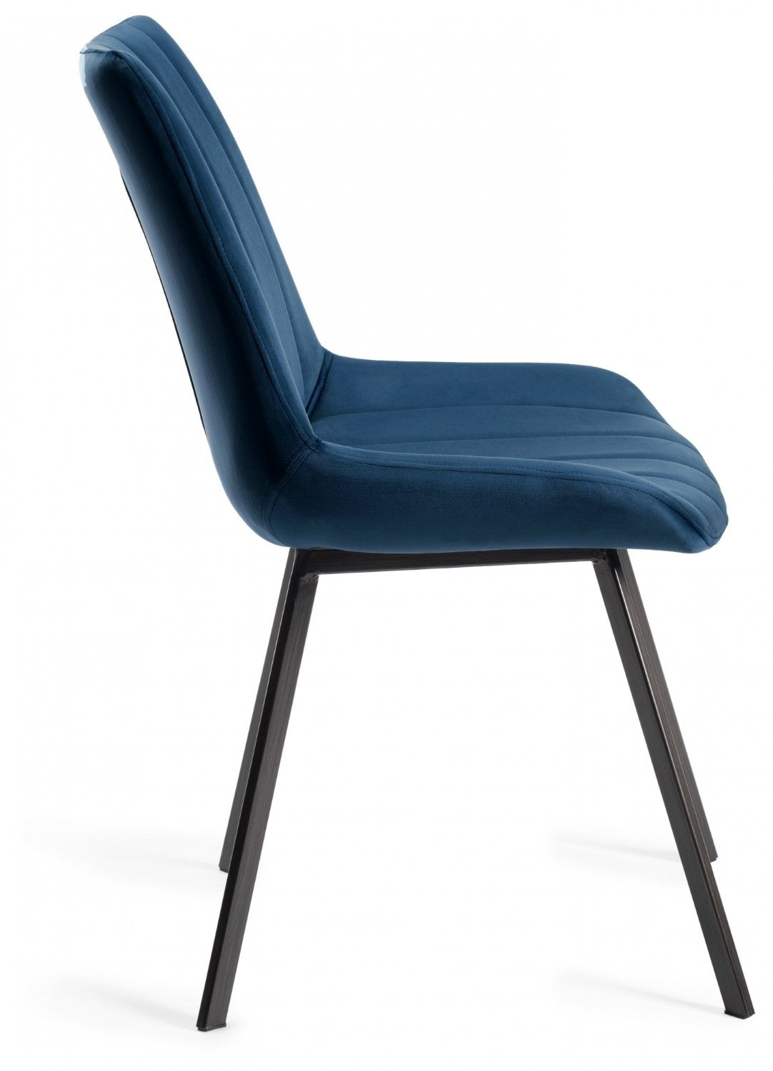 Blue Velvet Fabric Dining Chair Black Metal Legs - Home Furniture Interiors