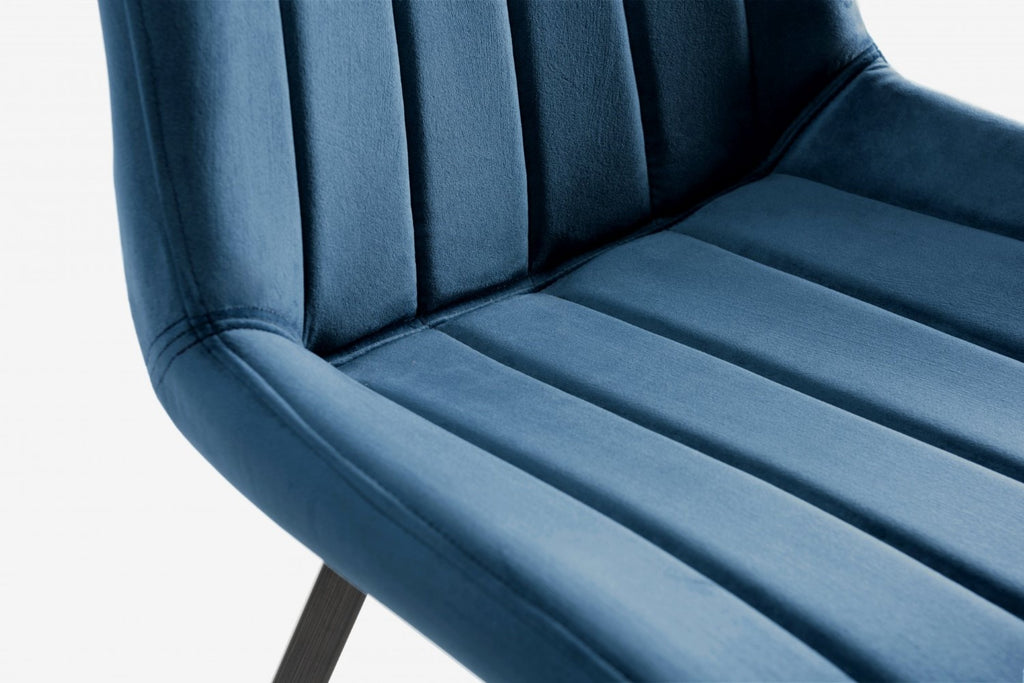 Blue Velvet Fabric Dining Chair Black Metal Legs - Home Furniture Interiors