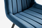 Blue Velvet Fabric Dining Chair Black Metal Legs - Home Furniture Interiors