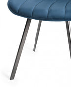 Blue Velvet Fabric Dining Chair Black Metal Legs - Home Furniture Interiors