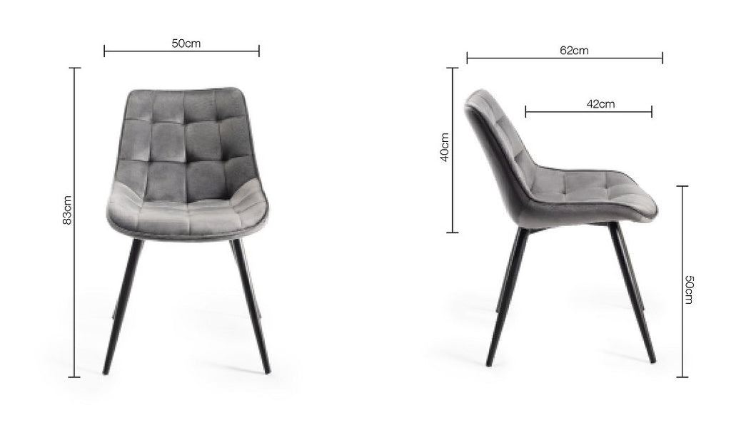 Grey Velvet Fabric Dining Chair Black Legs - Home Furniture Interiors