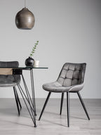 Grey Velvet Fabric Dining Chair Black Legs
