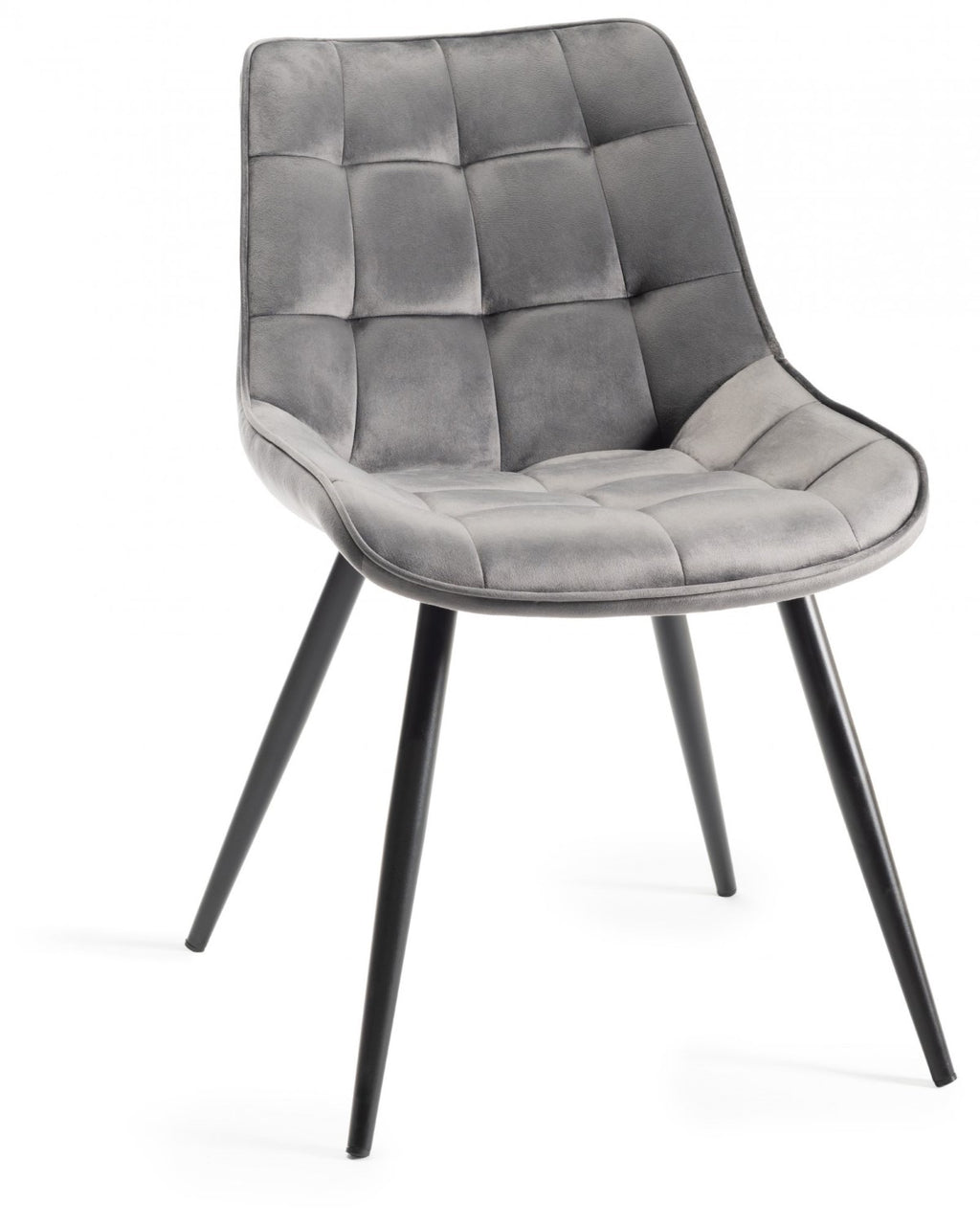 Grey Velvet Fabric Dining Chair Black Legs - Home Furniture Interiors