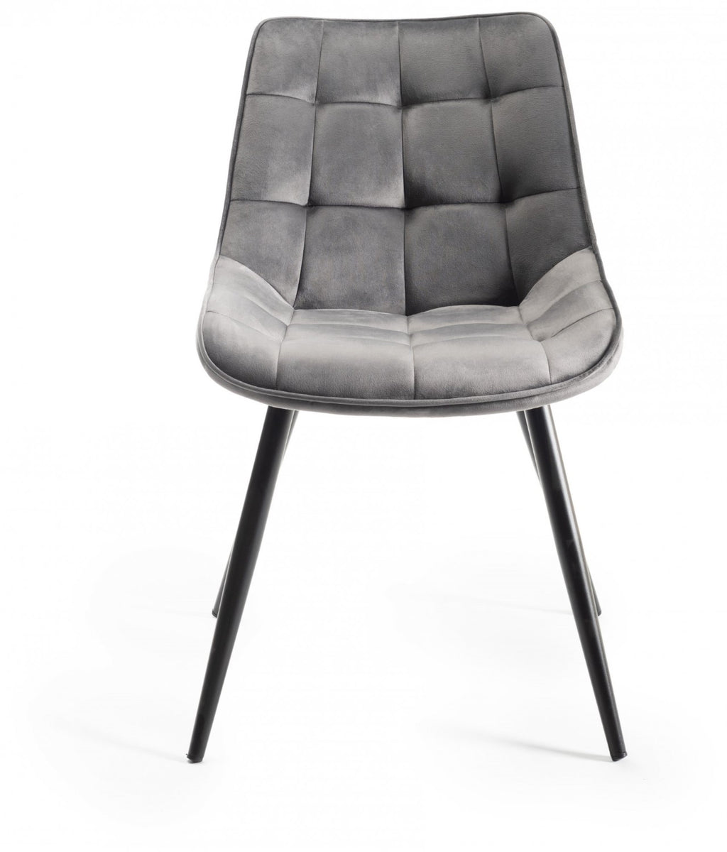 Grey Velvet Fabric Dining Chair Black Legs - Home Furniture Interiors
