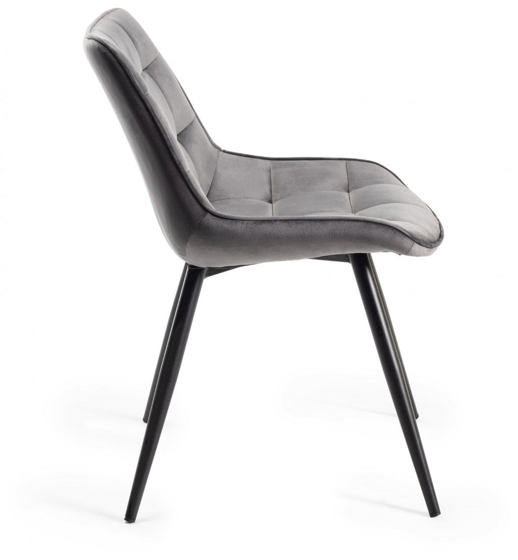 Grey Velvet Fabric Dining Chair Black Legs - Home Furniture Interiors