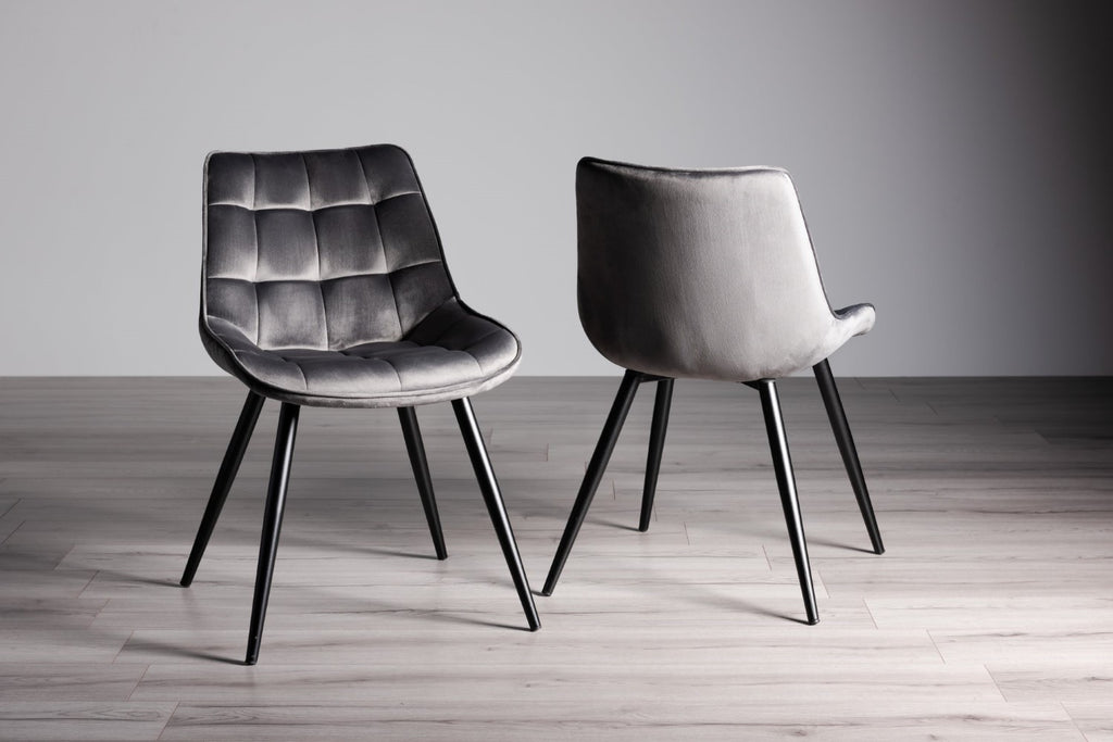 Grey Velvet Fabric Dining Chair Black Legs - Home Furniture Interiors