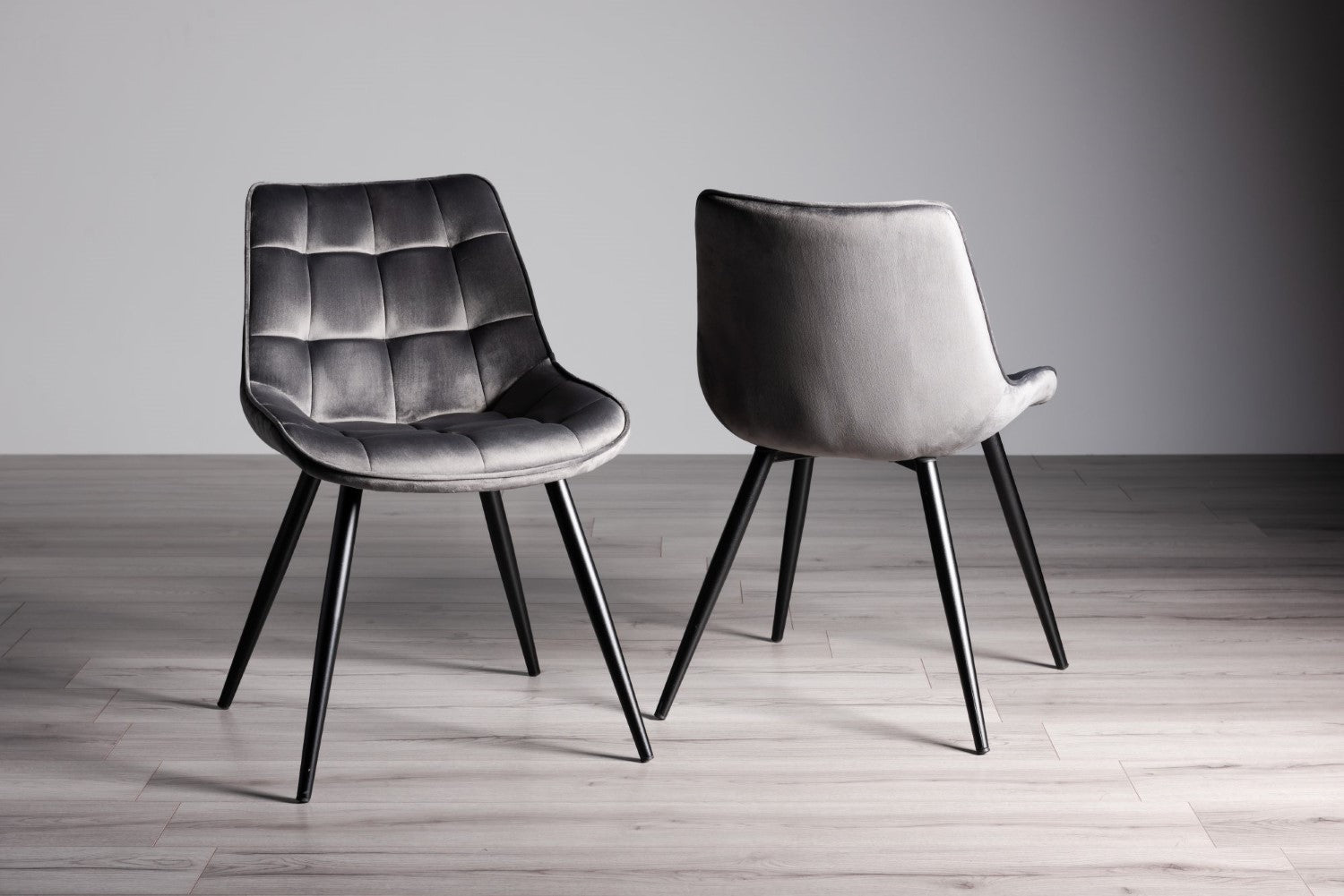 Grey Velvet Fabric Dining Chair Black Legs - Home Furniture Interiors