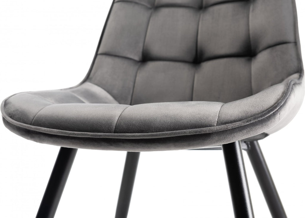 Grey Velvet Fabric Dining Chair Black Legs - Home Furniture Interiors