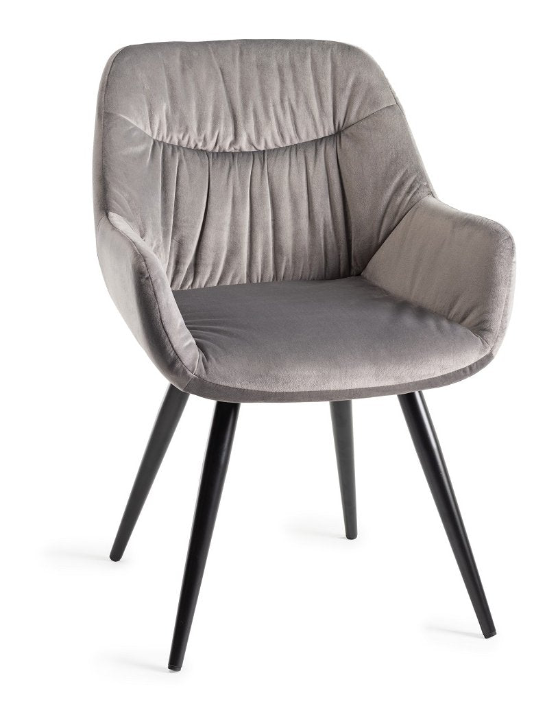 Grey Velvet Fabric Dining Arm Chair Pleated Back Pattern - Home Furniture Interiors