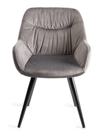 Grey Velvet Fabric Dining Arm Chair Pleated Back Pattern - Home Furniture Interiors