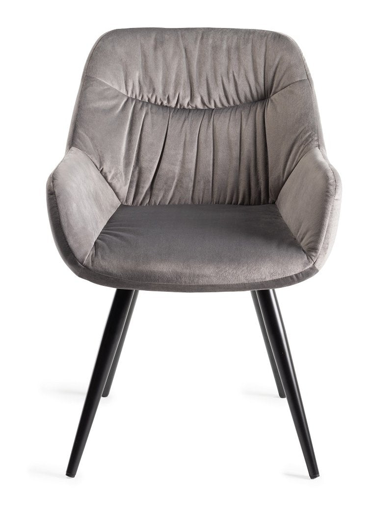 Grey Velvet Fabric Dining Arm Chair Pleated Back Pattern - Home Furniture Interiors