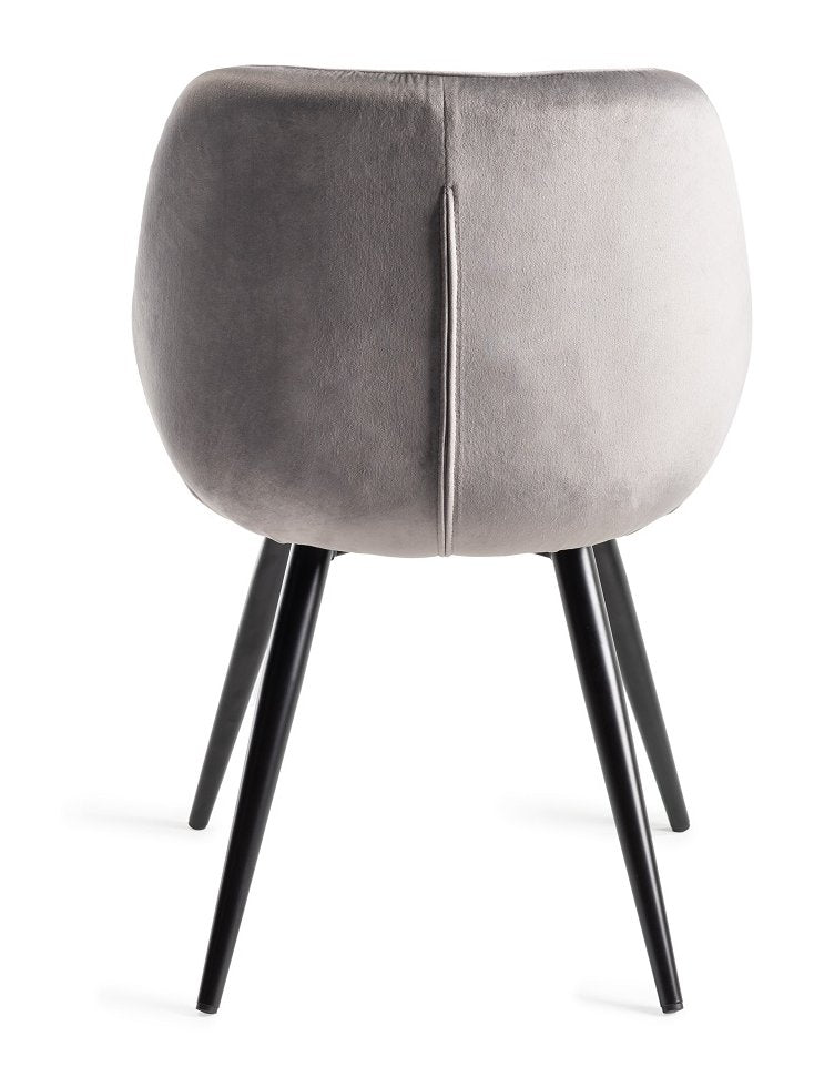 Grey Velvet Fabric Dining Arm Chair Pleated Back Pattern - Home Furniture Interiors
