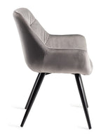 Grey Velvet Fabric Dining Arm Chair Pleated Back Pattern - Home Furniture Interiors