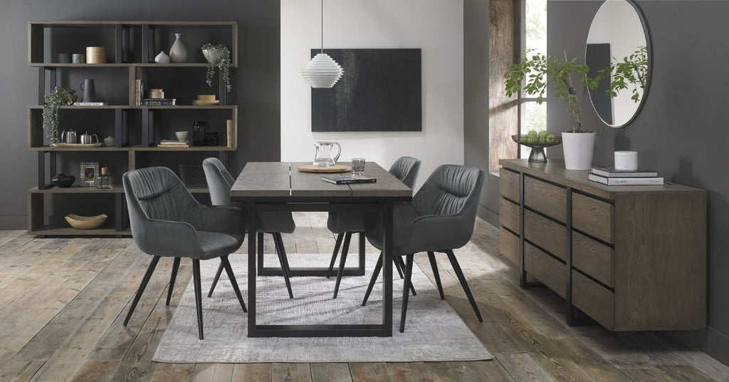 Grey Velvet Fabric Dining Arm Chair Pleated Back Pattern - Home Furniture Interiors