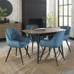 Pleated Back Blue Velvet Fabric Dining Chair Black Legs - Home Furniture Interiors