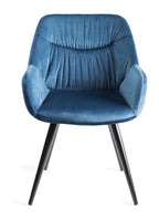 Pleated Back Blue Velvet Fabric Dining Chair Black Legs - Home Furniture Interiors