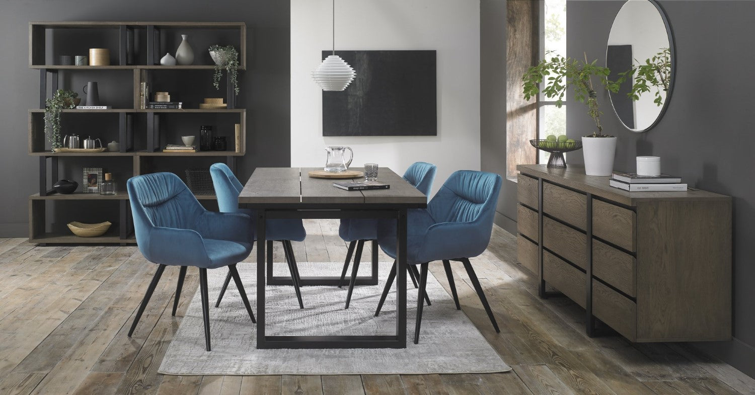 Pleated Back Blue Velvet Fabric Dining Chair Black Legs - Home Furniture Interiors