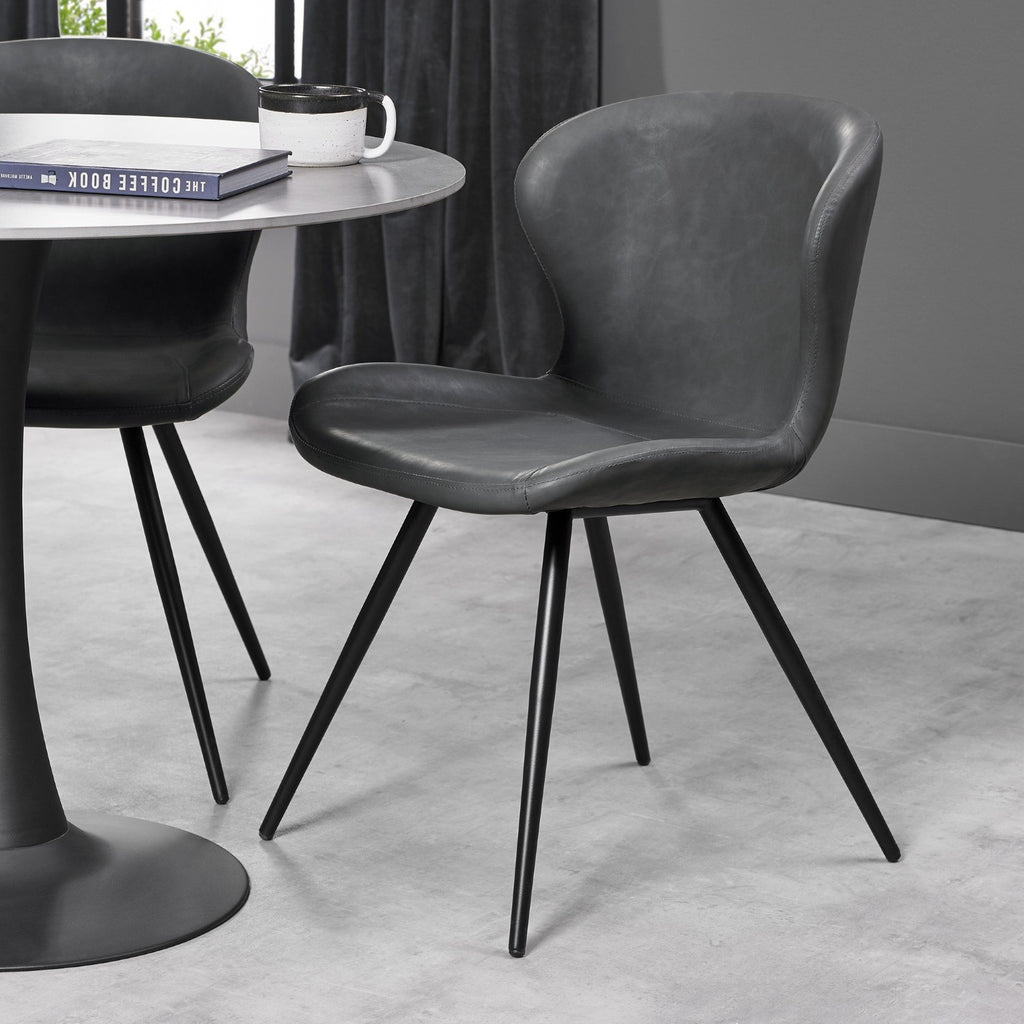 Grey Leather Effect Scoop Back Dining Chair