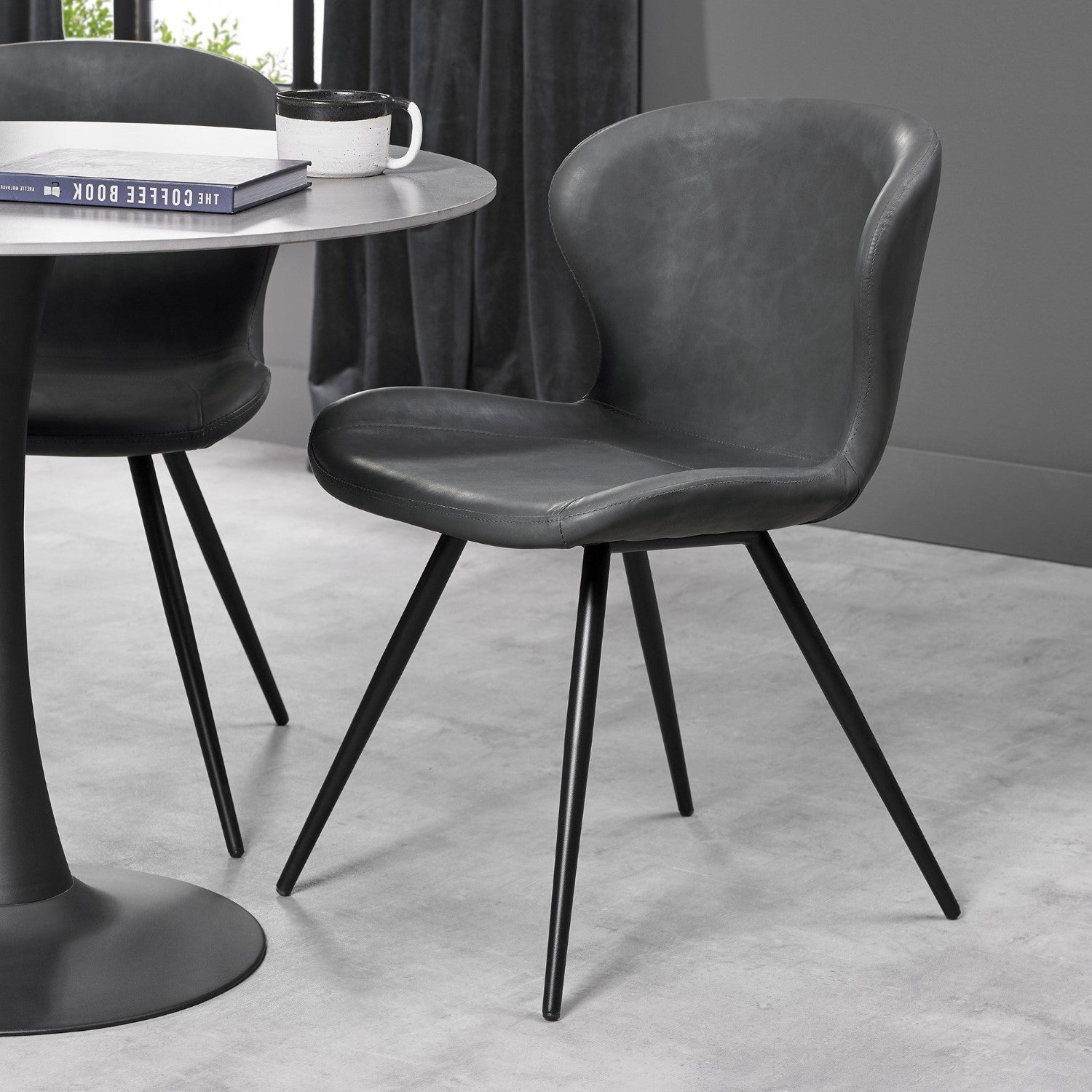 Grey Leather Effect Scoop Back Dining Chair