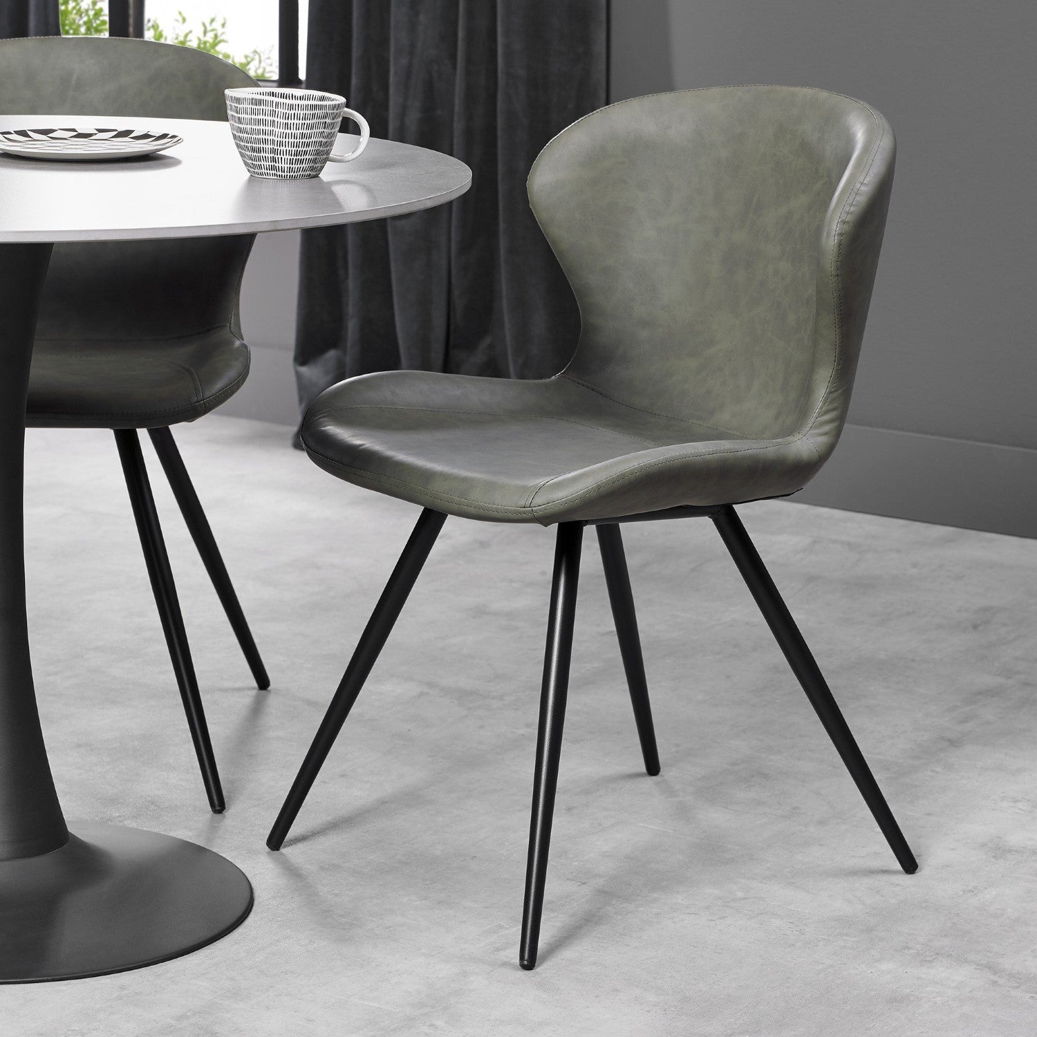 Olive Green Leather Effect Scoop Back Dining Chair