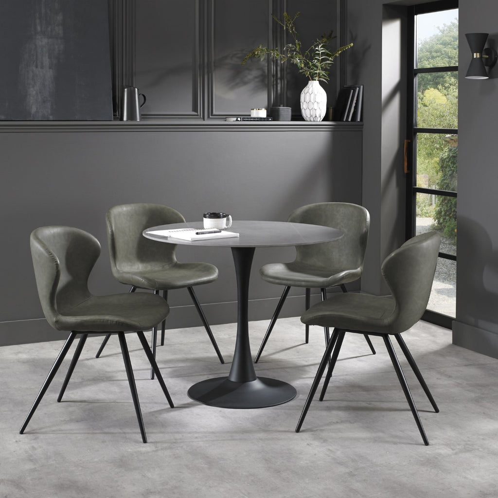 Olive Green Leather Effect Scoop Back Dining Chair - Home Furniture Interiors