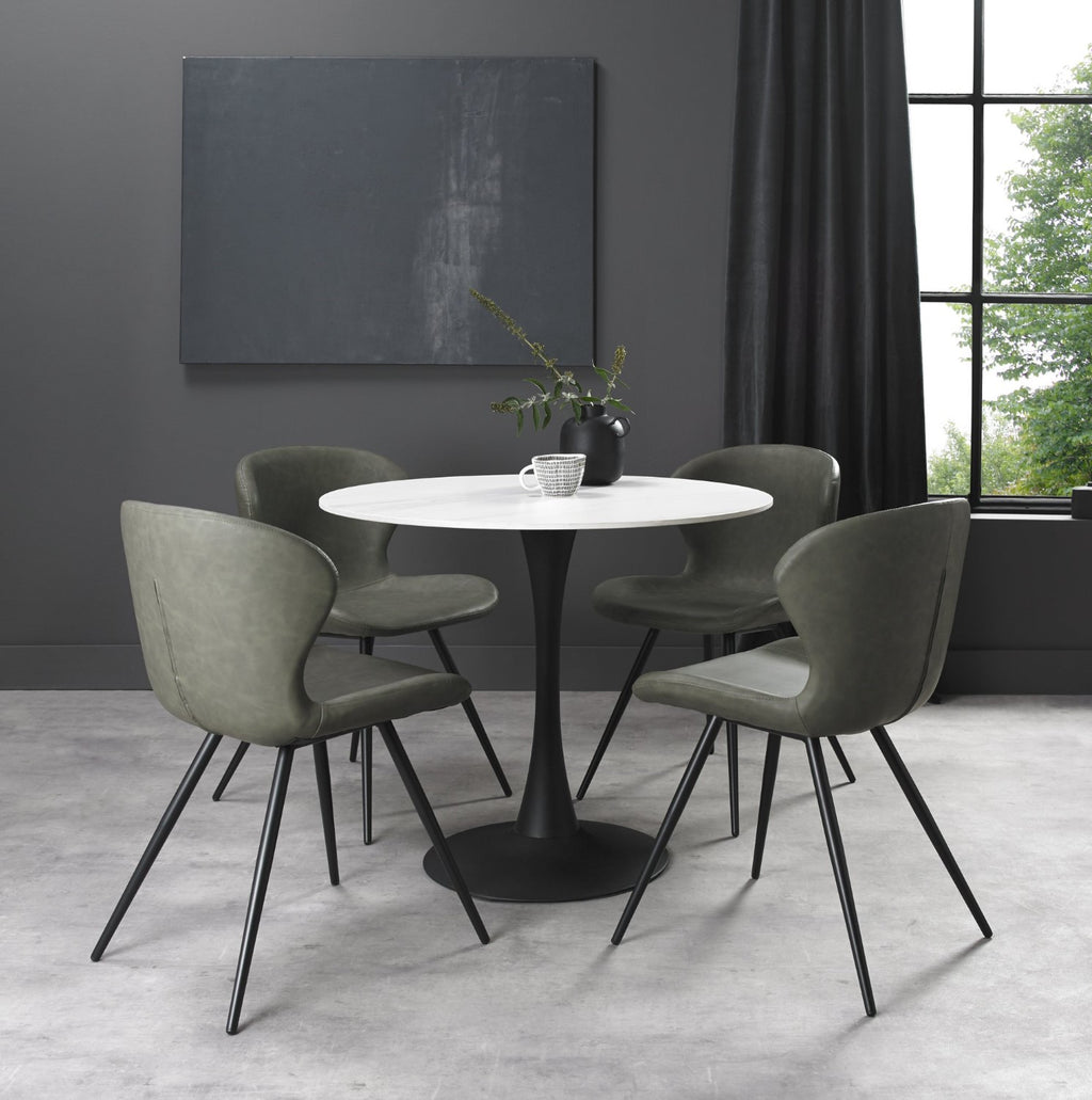 Olive Green Leather Effect Scoop Back Dining Chair - Home Furniture Interiors
