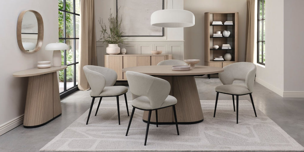 Beige Fabric Curved Back Dining Chair Matt Black Legs - Home Furniture Interiors