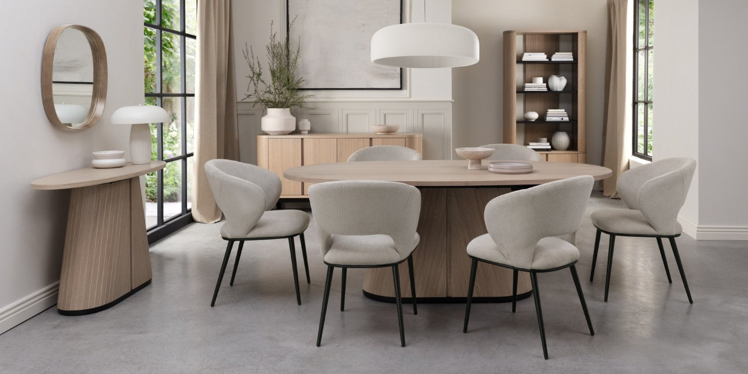 Beige Fabric Curved Back Dining Chair Matt Black Legs - Home Furniture Interiors