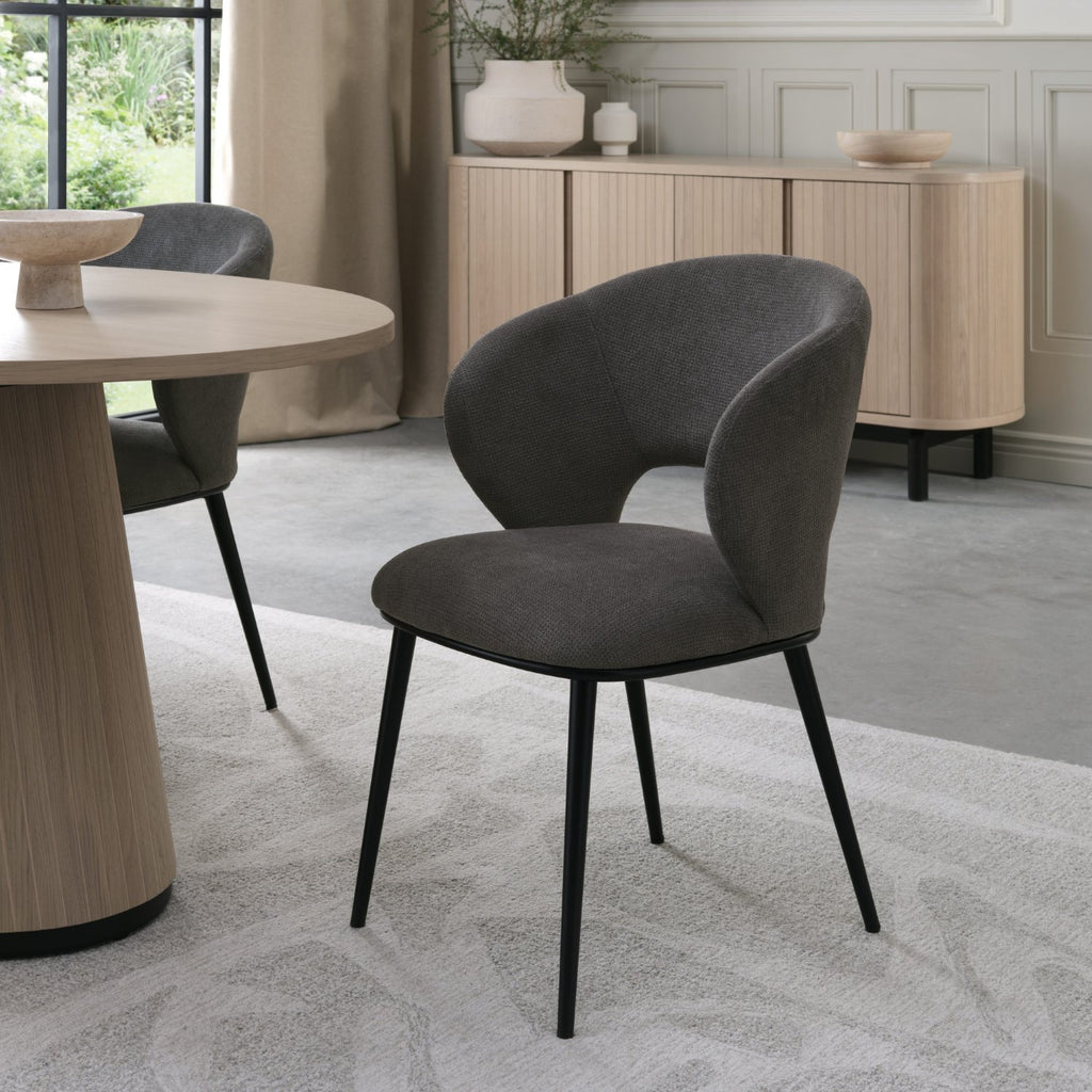 Grey Fabric Curved Back Dining Chair Matt Black Legs